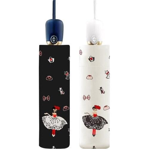 Cartoon Ballet Womens Umbrella Sunscreen Five-foling Umbrella Girl Portable Anti UV Small Sunny and Rainy Umbrella