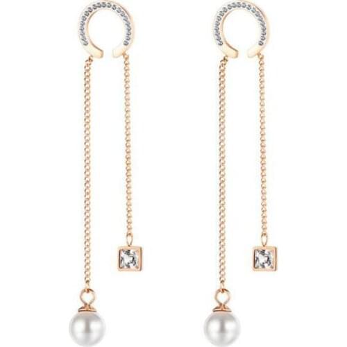 Stainless Steel Rose Gold Cubic Zirconic Drop Earrings Women Artificial Pearl Earrings Women Fashion Delicate Gift For Him