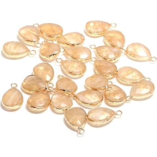 New 5pcs Natural Stone Water Drop Shape Section Watermelon Yellow Stone Pendants for Jewelry Making DIY Necklace Size 13x23mm