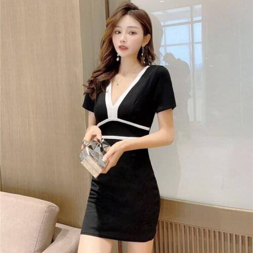 Spring and summer new style temperament V-neck sexy club sauna foot bath technician work clothes tight buttocks dress