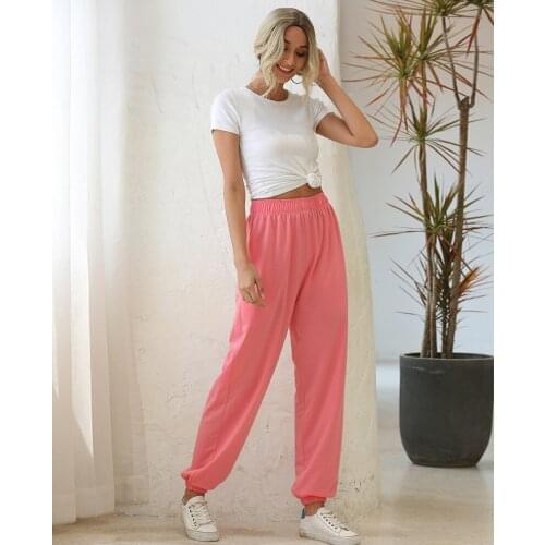 New Women Summer Yoga Pants Casual Daily Lady Solid High Waist Elastic Waist Long Trousers Sweatpants Loose 2020