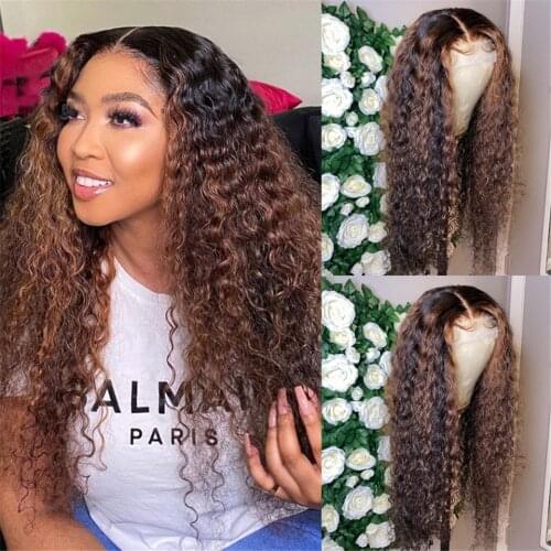 Highlight Curly Human Hair Wigs 13x6 Lace Front Wigs For Women Bleached Knots Brazilian Remy 180% Density Pre-Plucked