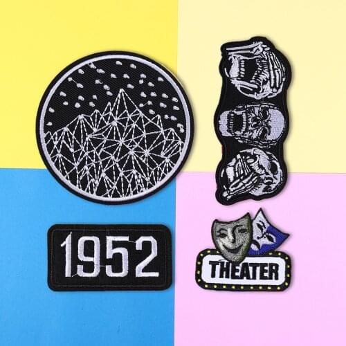 Punk style starry skyThree skeletons Patches wholesale For Clothing Mask Embroidered Iron On Patches Outerwear accessories