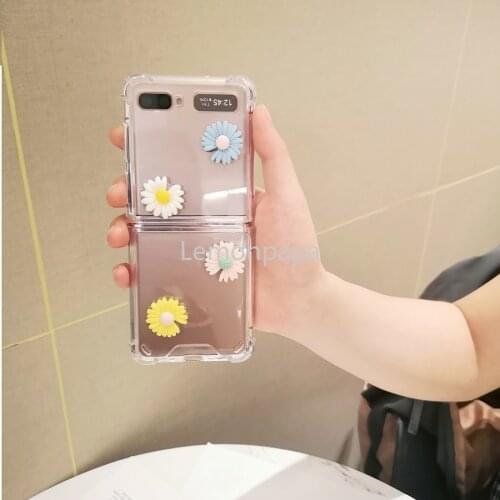 Cute Flower Clear Case for Samsung Galaxy Z Flip 5G Cover Transparent Anti-fall Protective Shell for Samsung Z Flip Case
