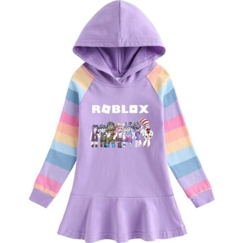 Rainbow Dress Roblox Long-sleeved Hooded Sweater Princess Dress Spring Baby Girls Clothes Cartoons Game Anime Cotton Fashion New