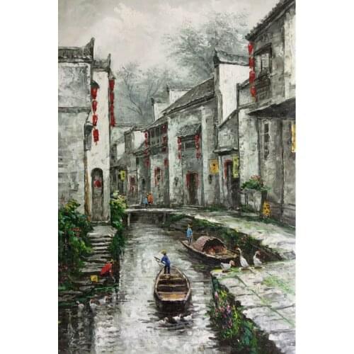 HandPainted Landscape Thick Oil Canvas Painting Chinese Region of River and Lake Abstract Wall art Picture for Home Decoration