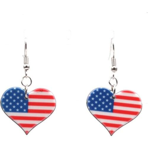 Heart Butterfly America Flag Print Earrings Glitter Stripe Stacked Faux Leather Earrings Lightweight Resin Drop Earrings