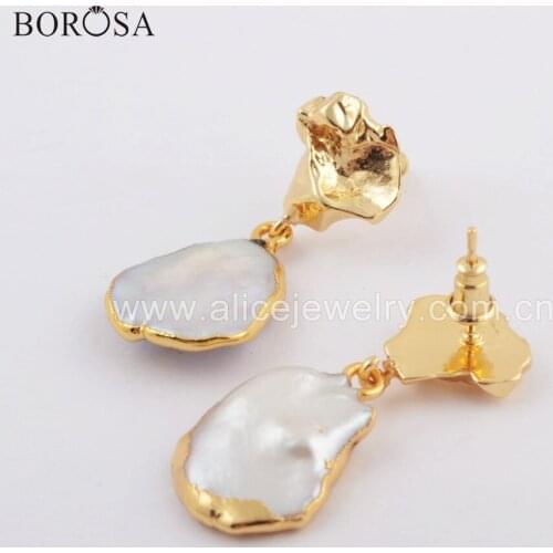 BOROSA 5/10Pairs Natural Freshwater Pearl Drop Earrings Gold-color Pearl Charm Earrings Jewelry G1780
