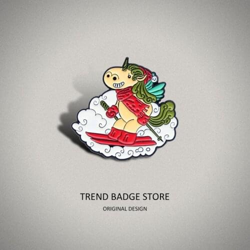 Cartoon cute unicorn free skiing show creative alloy brooch fashion animal badge jewelry