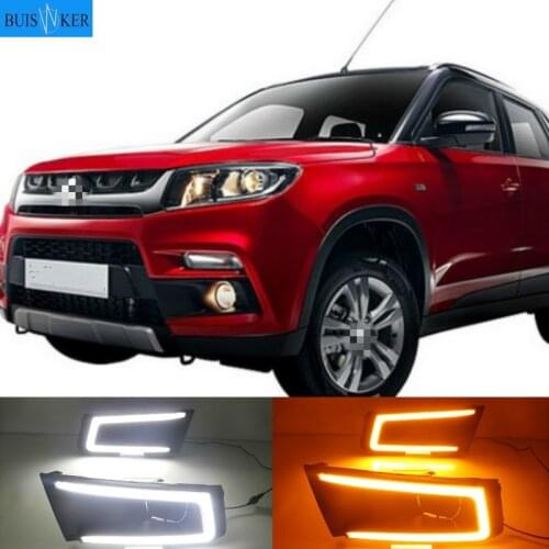 2PCS For Suzuki Vitara 2015 2016 2017 Car LED Daytime Running Light DRL Fog lamp with yellow Turn Signal