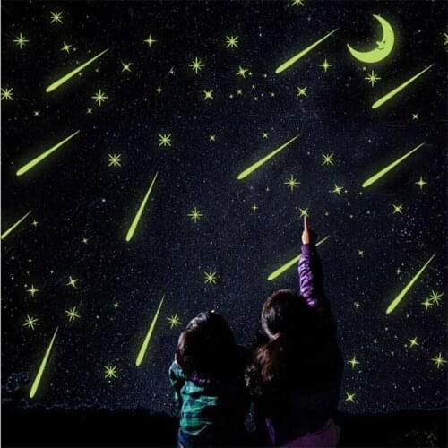 Luminous stars meteor moon Wall Sticker for kids room living room bedroom decoration decals Glow in the dark 3D Stickers