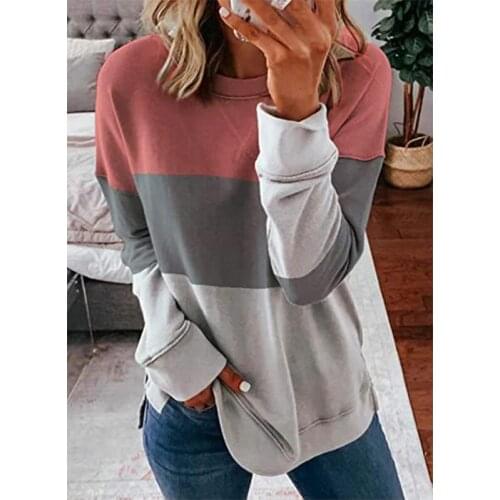 Sweatshirt For Women O-Neck Tops Long Sleeve Ladies Sweatshirt Womens Patchwork Sweatshirt Poleron Mujer 2021
