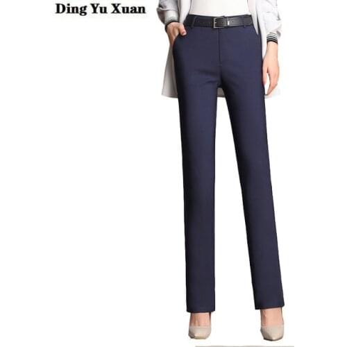 Spring Slim Fit Dress Pants for Women Office Lady Suit Pants Plus Size Formal Straight Leg Long Trousers Khaki White Black Blue