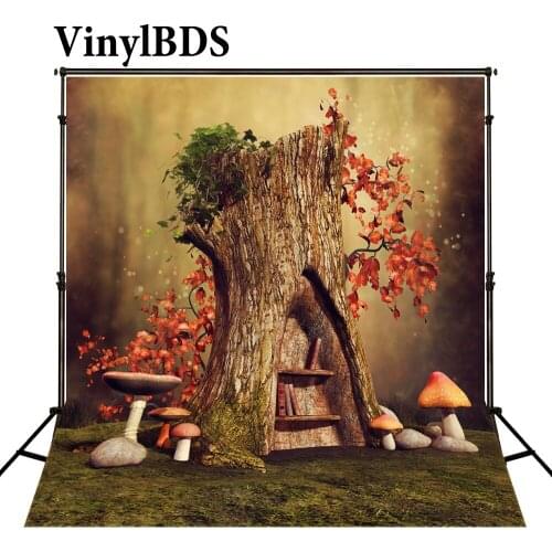 VinylBDS 10x20ft Fairy Tale Tree Backdrops Cartoon mushroom Background Kids Birthday Backdrops Halloween Backdrop for Kids
