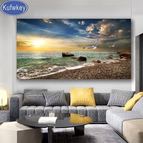 Sky Sea Sunrise Seagull cross stitch,Diy diamond embroidery landscape 3d diamond painting full square drill mosaic diamond