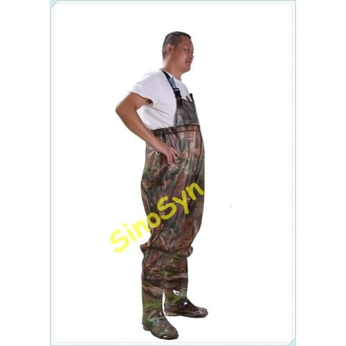 FQW1907 Safty Chest/ Waist Wader Protective Water Working Outdoor Fishing Wading 0.65MM Forest-Camouflage PVC Film Pants with Ra