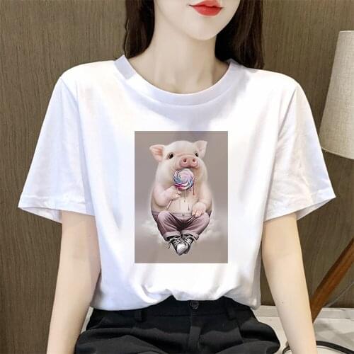 Little pigs love lollipops Printed T Shirts Women 2021 New Arrivals Short Sleeve Casual Leisucre Beautiful Autumn Loose Tshirt