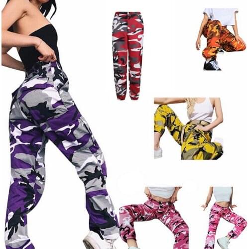 Summer Womens Ladies Camo Cargo Trousers Pants Casual Pants Military Combat Camouflage Jeans Pencil Pants Pink Red Gray