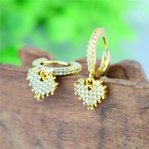 2020 New Arrival Fashion Cubic Zircon Gold Color Lock Hoop Earrings for Women Romantic Love Heart Wedding Christmas Jewelry