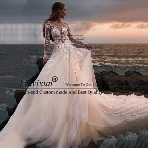 Country Wedding Dresses 2021 Illusion Long Sleeves Backless Lace Ball Gown Wedding Gowns Boho Bridal Dress Robe De Mariage