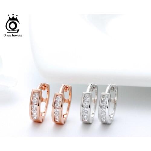 ORSA JEWELS 925 Sterling Silver Classic Hoop Earrings Luxury Cubic Zirconia Fashion Jewelry For Women Wedding Gift OSE105