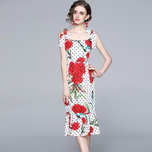 ZUOMAN Women Summer Elegant Floral Dress Festa Female High Quality Long Wedding Party Robe Femme Dot Print Designer Vestidos
