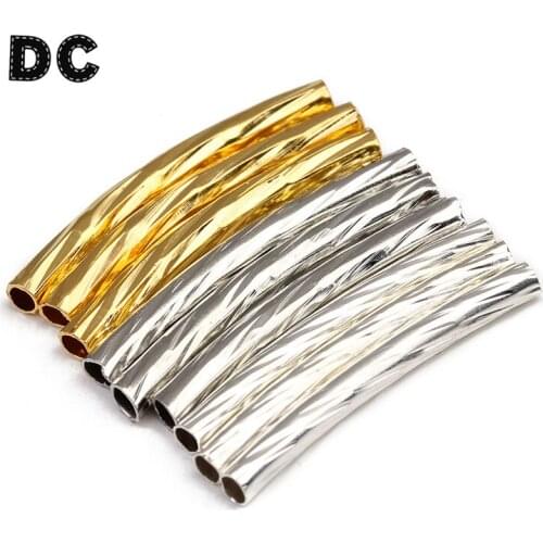 100 pcs/lot 2x20mm Gold Silver Color Rhodium Copper Long Curved Tube Connectors Charms Beads for DIY Jewelry Making