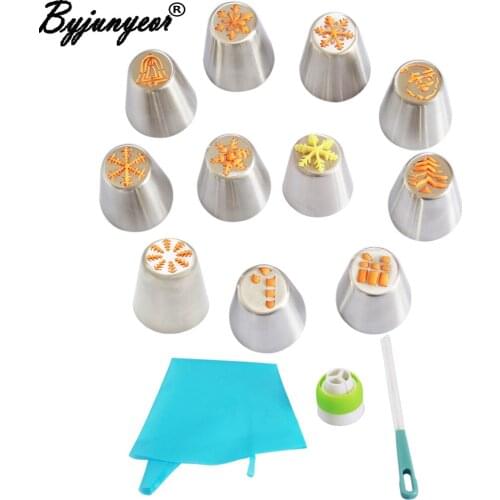 14PCS/SET Christmas Pastry Nozzle Santa Claus Christmas Tree Snow Piping Tips Cake Decorating DIY Baking Cookie Mold CS082
