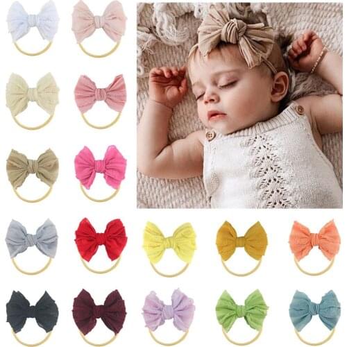 140Pcs/lot Wholesale 4inch Lace Bow Ornament Baby Girls Headband Popular Nylon Elastic Hair Bands Children Turban Head Wear