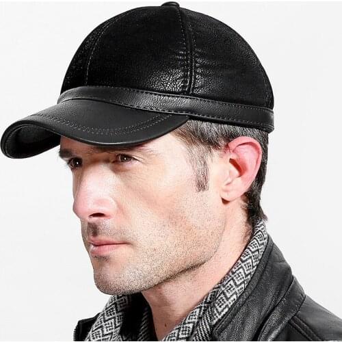 2018 Mans PU Leather Hat Male Golf Baseball Cap Adult Casual Baseball Hat Adjustable Yong Man Winter Warm Wear B-7213