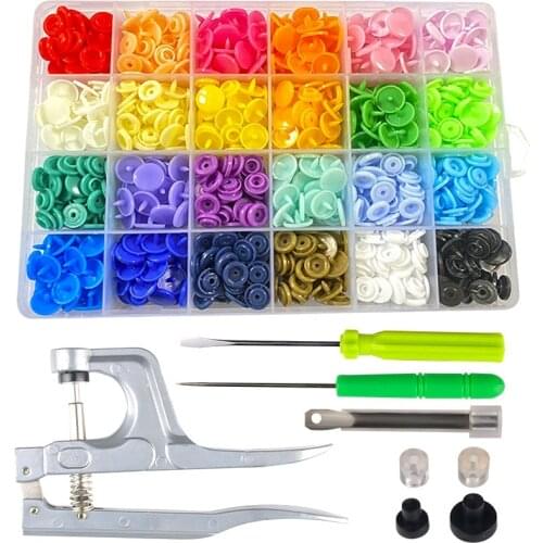 240 Sets 24 Color Plastic Snap Buttons with Snaps Pliers Tool Kit & Storage Container T5 Resin Plastic Button DIY Sewing