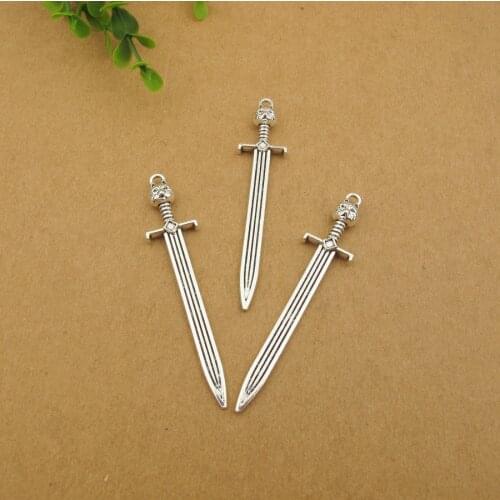 4pcs 106x30mm Vintage Medieval long sword Charms Tibetan Silver Color Pendant Diy Retro Jewelry Fit Earring Necklace Accessories