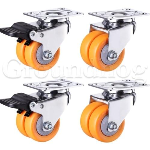 4Pcs Silent Swivel Castor Wheels 2 Inch Heavy Duty Double Row MPA Nylon Wheel With Brake For Trolley Maching Furniture Caster