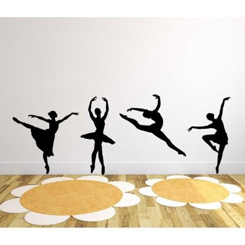 Ballet Dancer Silhouette Wall Decals Set of 4 Ballerinas Wall Sticker dance studio kids room Girls Bedroom Decor Poster B222