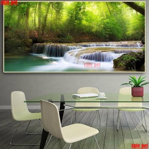 Large DIY Diamond Embroidery Spring woods and running water cross stitch Mosaic painting wallpaper handmade diamond home decor
