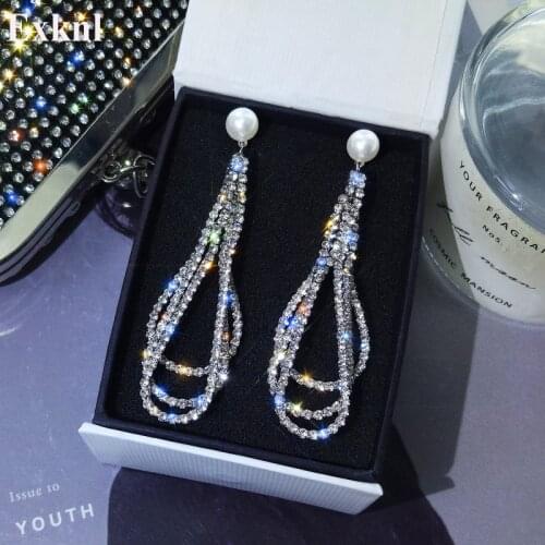 Exknl Big Earrings Jewelry with Pearl Women Party Earing Female Statement Crystal Wedding Bridal Fashion Drop Earrings for Women