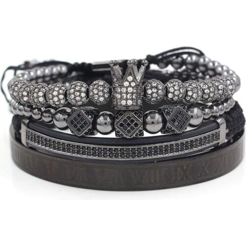 667E Imperial Crown King Bracelet Luxury Charm Roman Numeral Bracelet Pave CZ Zircon Bracelet Bangle For Men Women Jewelry