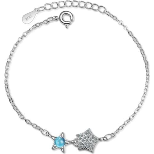 Net red personality simple fashion popular wild blue crystal stars female models silver plated bracelets JO059