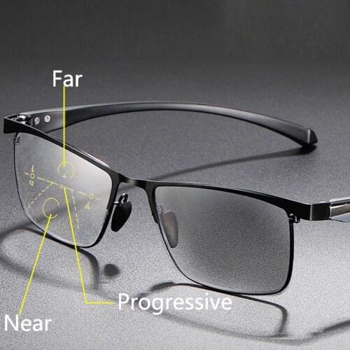 Photochromic Progressive Multifocal Reading Glasses Men Anti Blue Light UltraLight Tr90 Full Frame Presbyopic Glasses
