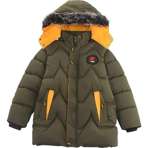Boy cotton jacket coat winter thick down cotton coat boy cotton warm fur collar hooded coat childrens coat casual down jacket
