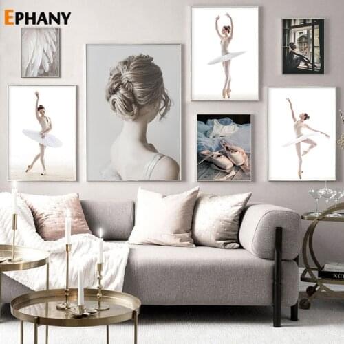 Elegant Ballet Girl Canvas Painting Nordic Dancing Beauty Wall Art Minimalist Decorative Print Poster Picture for Living Room