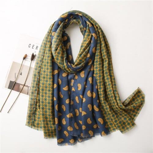 Cashew Dot Fringe Shawl Scarf For Women Patchwork Printed Autumn Large Muslim Hijab Scarves 190x90cm