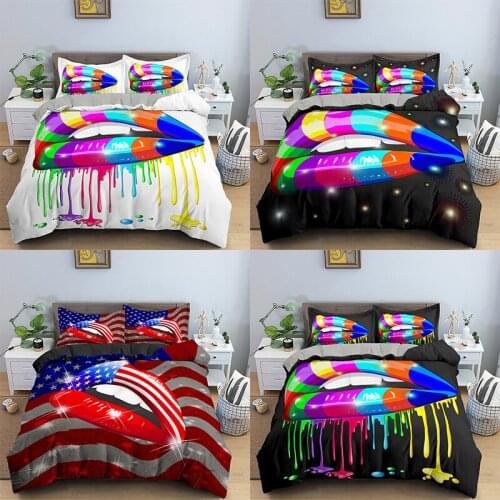 Colorful Lips Pattern Bedding Sets Football Duvet Cover Set Twin/Queen/King Size Bed Room For Kids Bedd Linens Comforter Cover