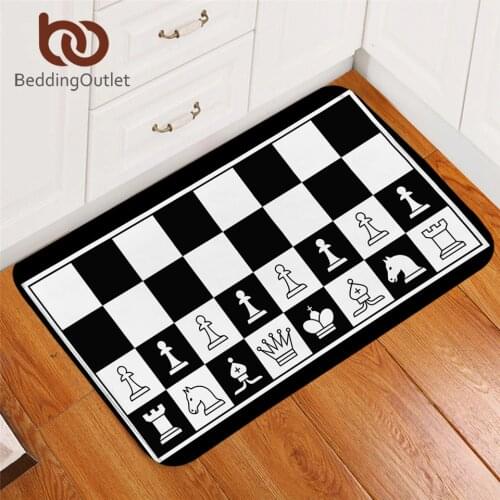 BeddingOutlet Chess Board Carpet Games Non-slip Soft Rug Black and White Floor Mat Absorbent Squares Doormat For Bedroom 50x80cm