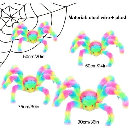 Colorful Halloween Spider Plush Toy Halloween Party Decoration Props Kids Children Toy Realistic Party Creepy Props