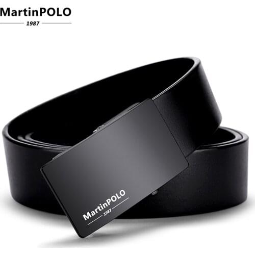 MARTINPOLO Mens Automatic Buckle Belt Genuine Leather Belts for Men Luxury Cowskin Black Strap with 3.5cm Width Casual MP01701P