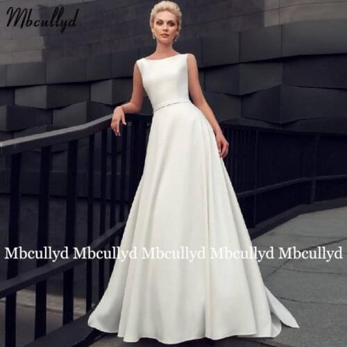 Mbcullyd Long White Wedding Dress Backless Bohemian Plus Size Satin A Line Princess Women Bridal Gowns Vestidos Novia
