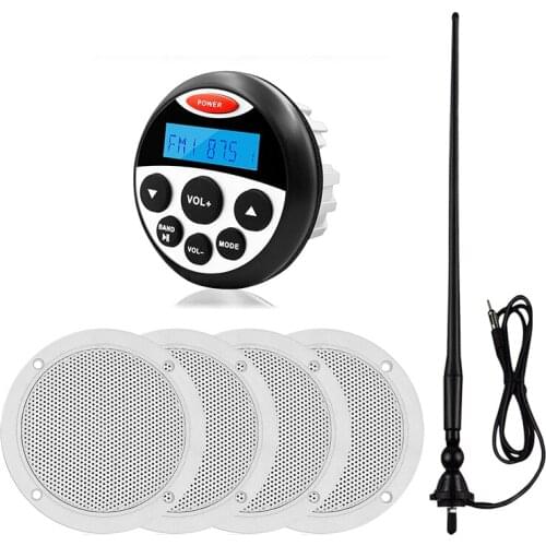 Marine Stereo Bluetooth Boat Radio Audio Receiver Car MP3 Player+2 Pair 4inch Waterproof Speaker+AM FM Antenna For RV ATV Yacht