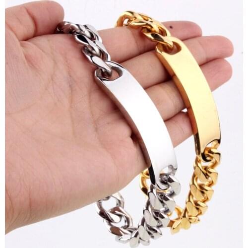 Granny Chic High Quality 316L Stainless Steel Mens Biker Curb Cuban Chain ID Bracelet Bangle Jewelry 15mm 8-11 inch
