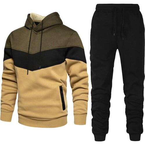 Color Matching Sports Suit Mens Hoodie + Running Pants Fashion Casual Autumn And Winter Mens Suit Sports Mens Clothing